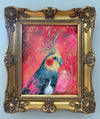 Tiel on Pink. 2024. Cockatiel painting. Vintage frame.